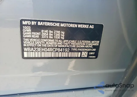 2024 BMW 740 I z USA, uszkodzony, nr VIN WBA23EH04RCP84192